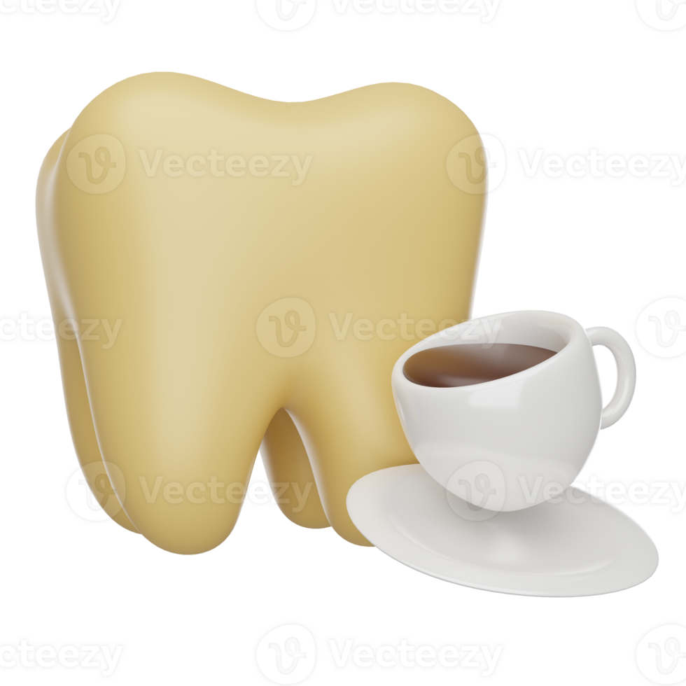 A tooth with yellow plaque. Yellow enamel from cigarettes and coffee. 3D render icon png
