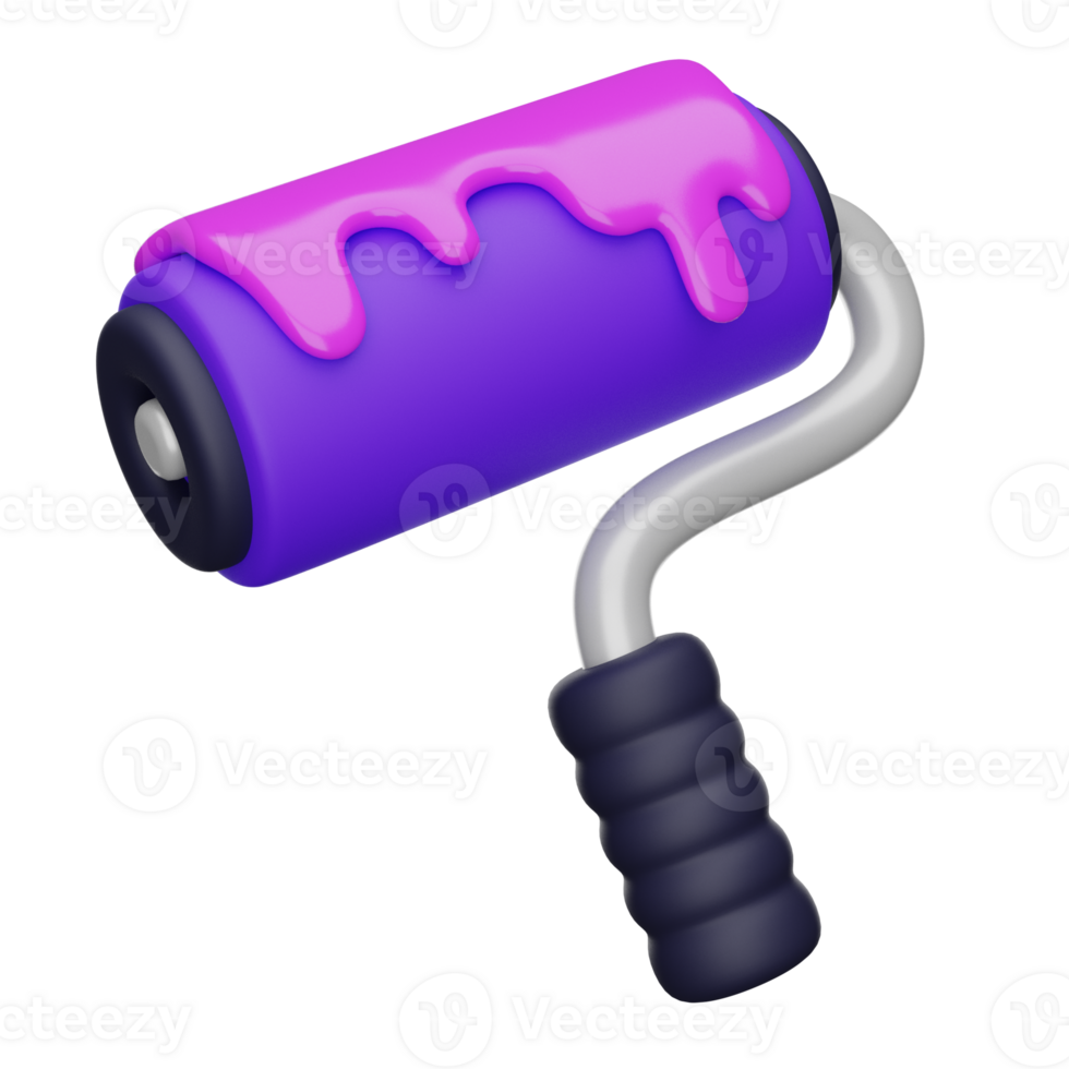 Web design paint brush roller with pink paint 3D render icon png
