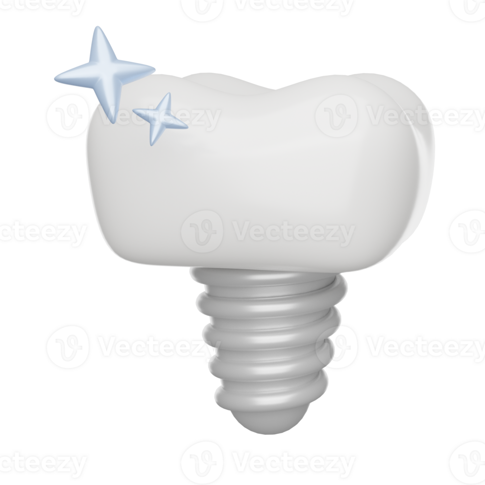 Dental implant, tooth with fixture. 3D render icon png