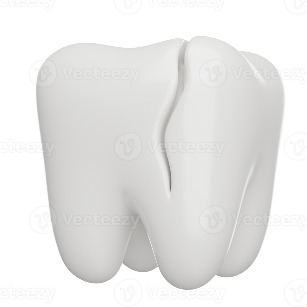 Broken Tooth or Cracked Teeth 3D render icon png