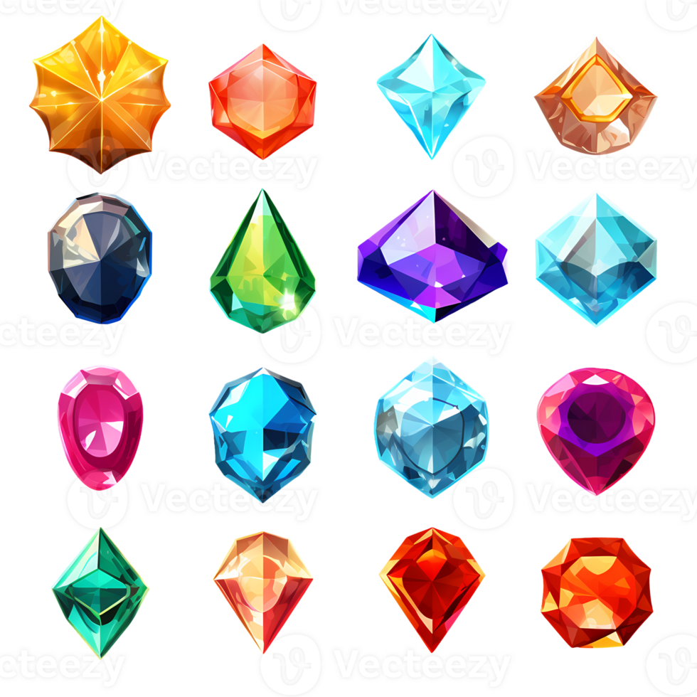2d stylized sheet of different types of gem icon png