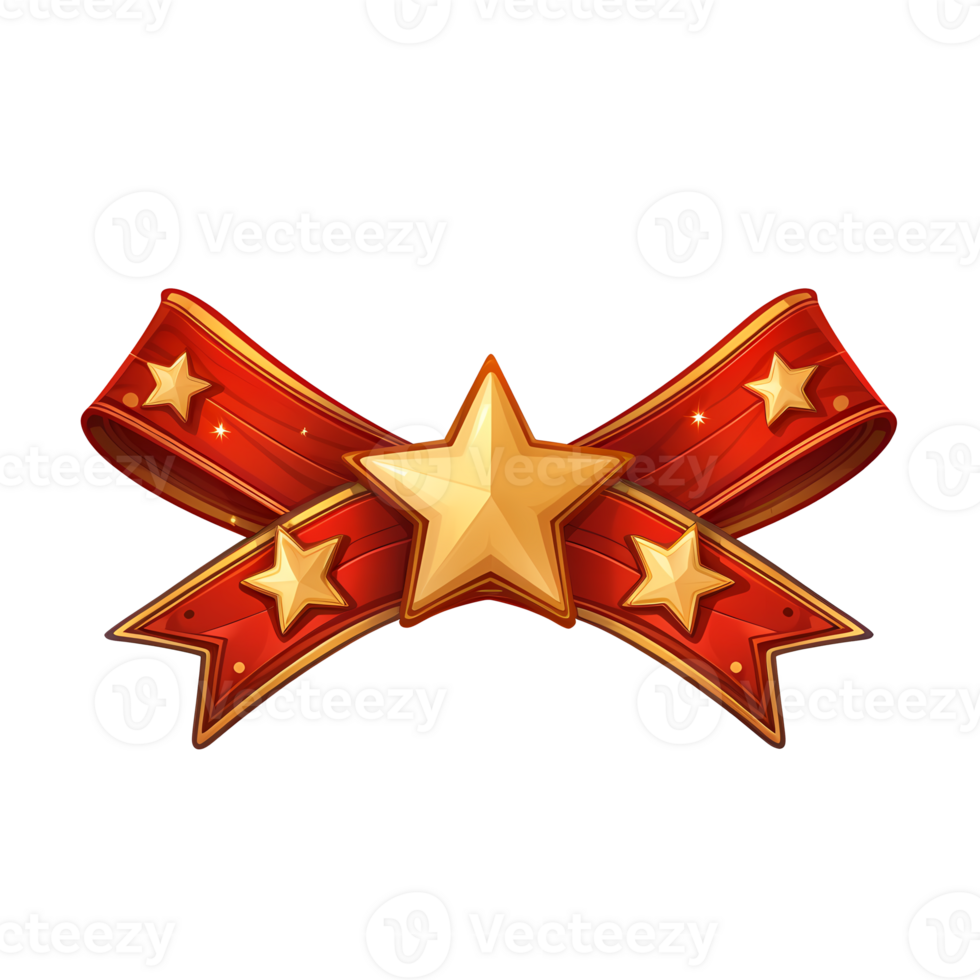 Wooden ribbon banner victory sign with stars comic style png