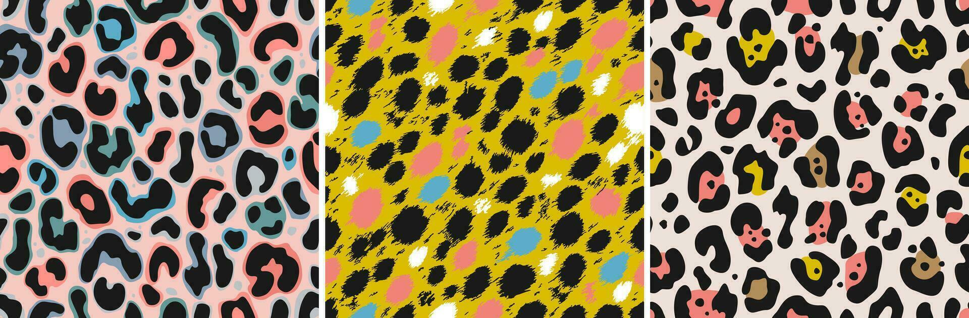 animal sin costura patrones colocar. jaguar, leopardo, leopardo piel textura en brillante colores. estilizado diseño para el Internet y impresión. para textiles, papel, fondo de pantalla. ilustrado vector clipart.