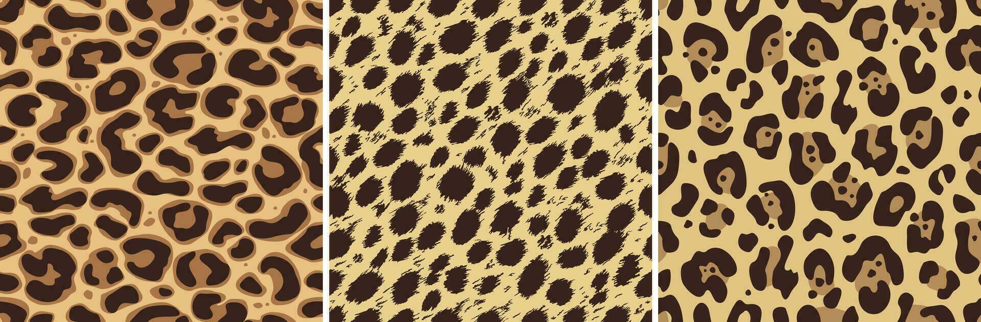 Animal seamless patterns set. The texture of jaguar, leopard, cheetah skin in natural colors. Traditional design for the Internet and print. For textiles, paper, wallpaper. Illustrated vector clipart.