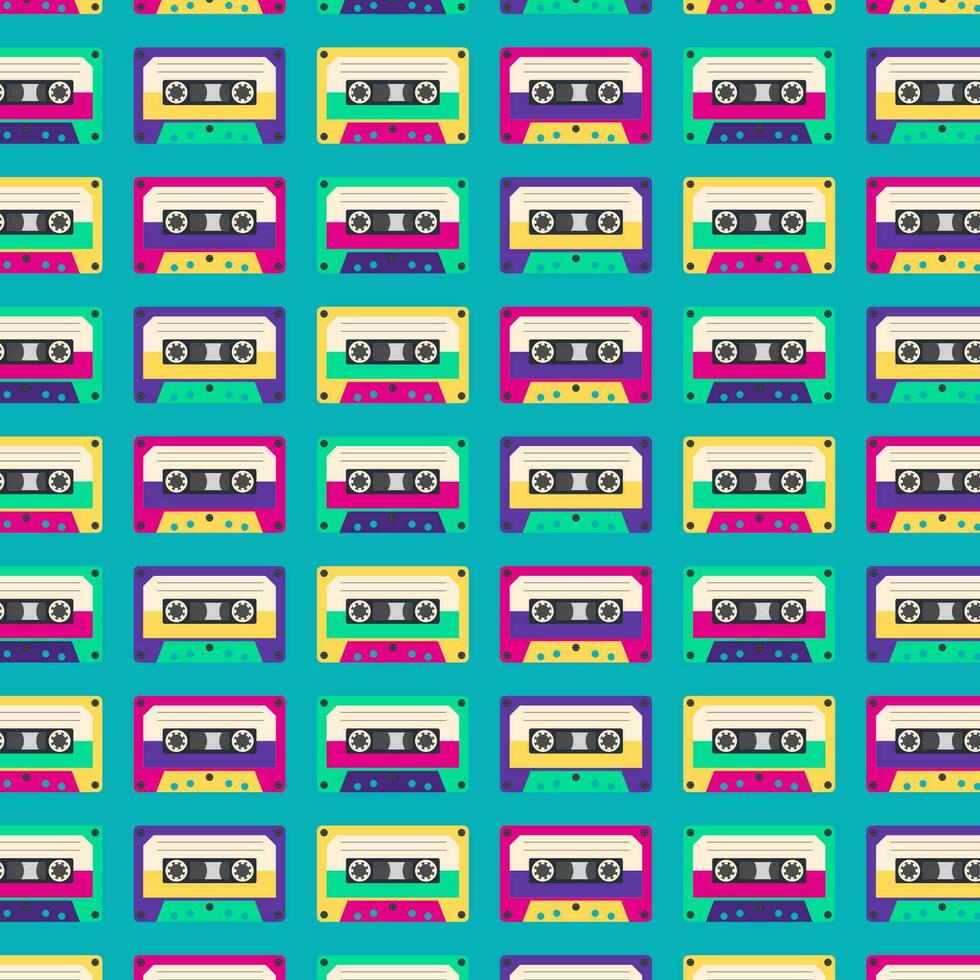 Concept Of Pattern With Cassette. 90s. Vector Flat Style Illustration