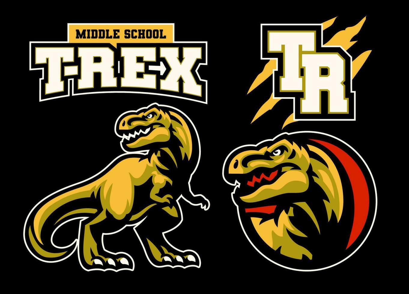 Set of T-rex Dinosaur Mascot College vector