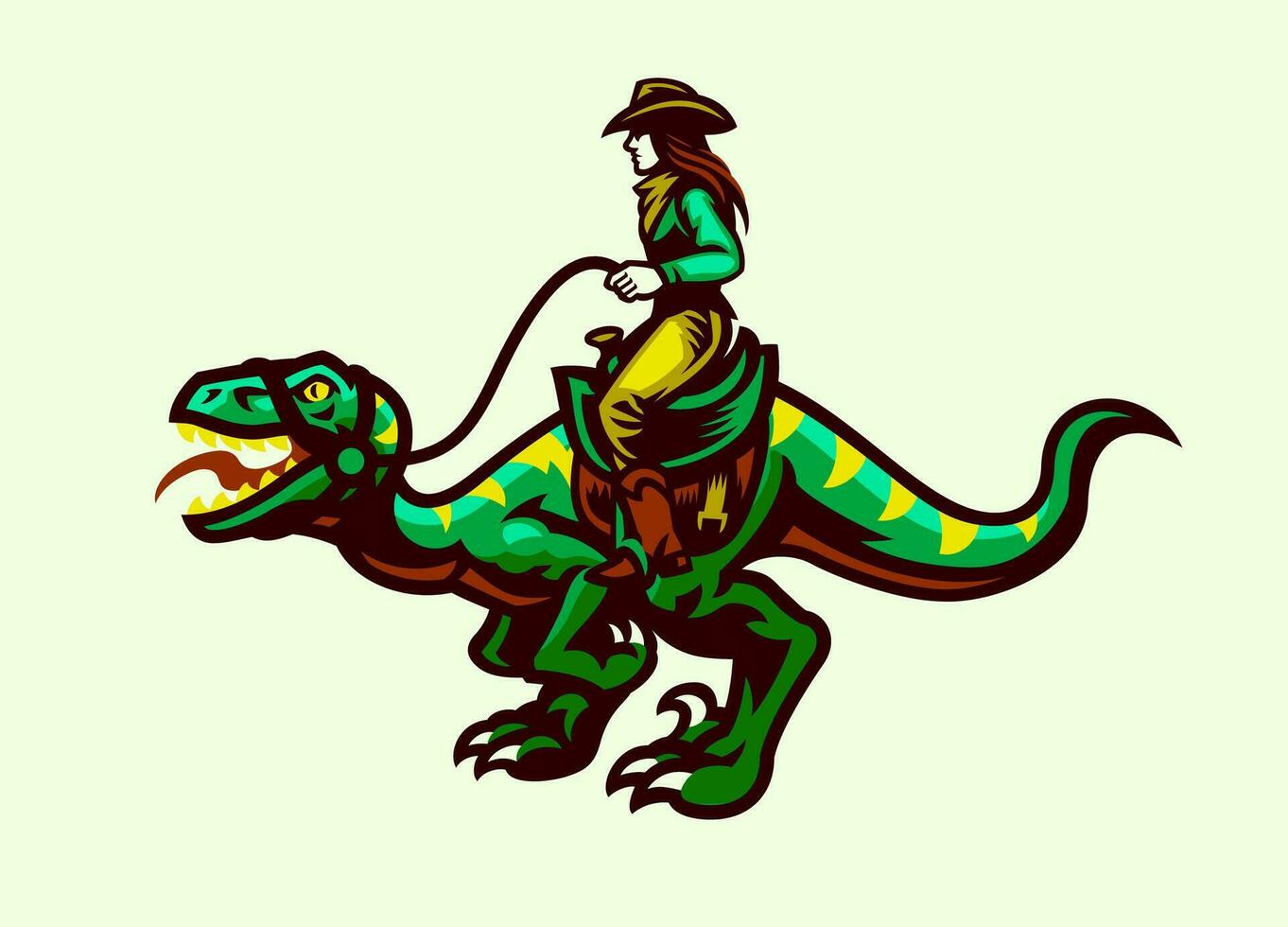 Cowgirl Riding Raptor in Retro Vintage Style vector