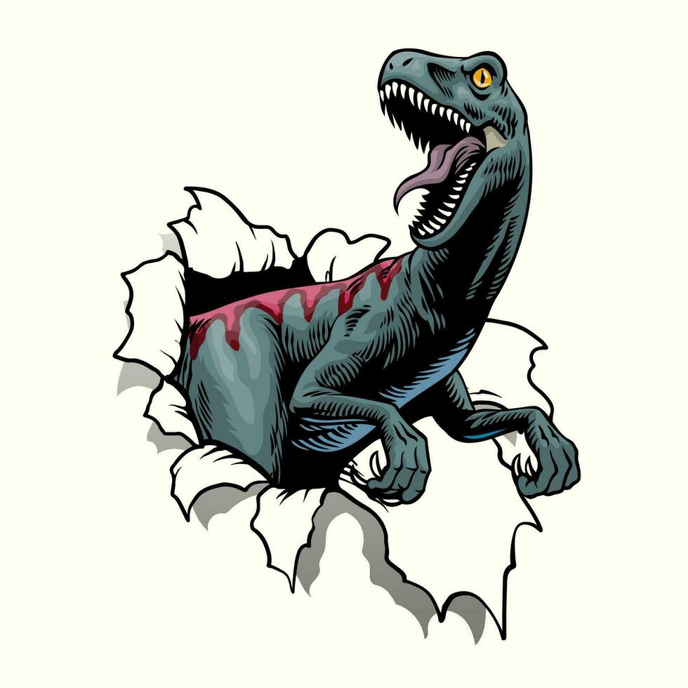 Hand Drawn Raptor Coming out from the broken paper vector