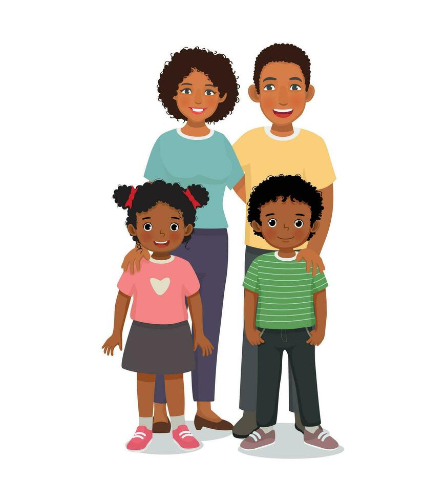 Happy African family portrait with father, mother, son and daughter vector