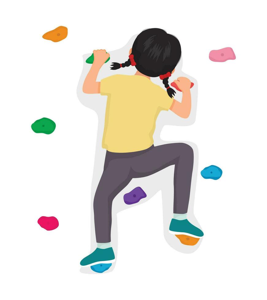Cute little girl climbing wall with colorful rock vector