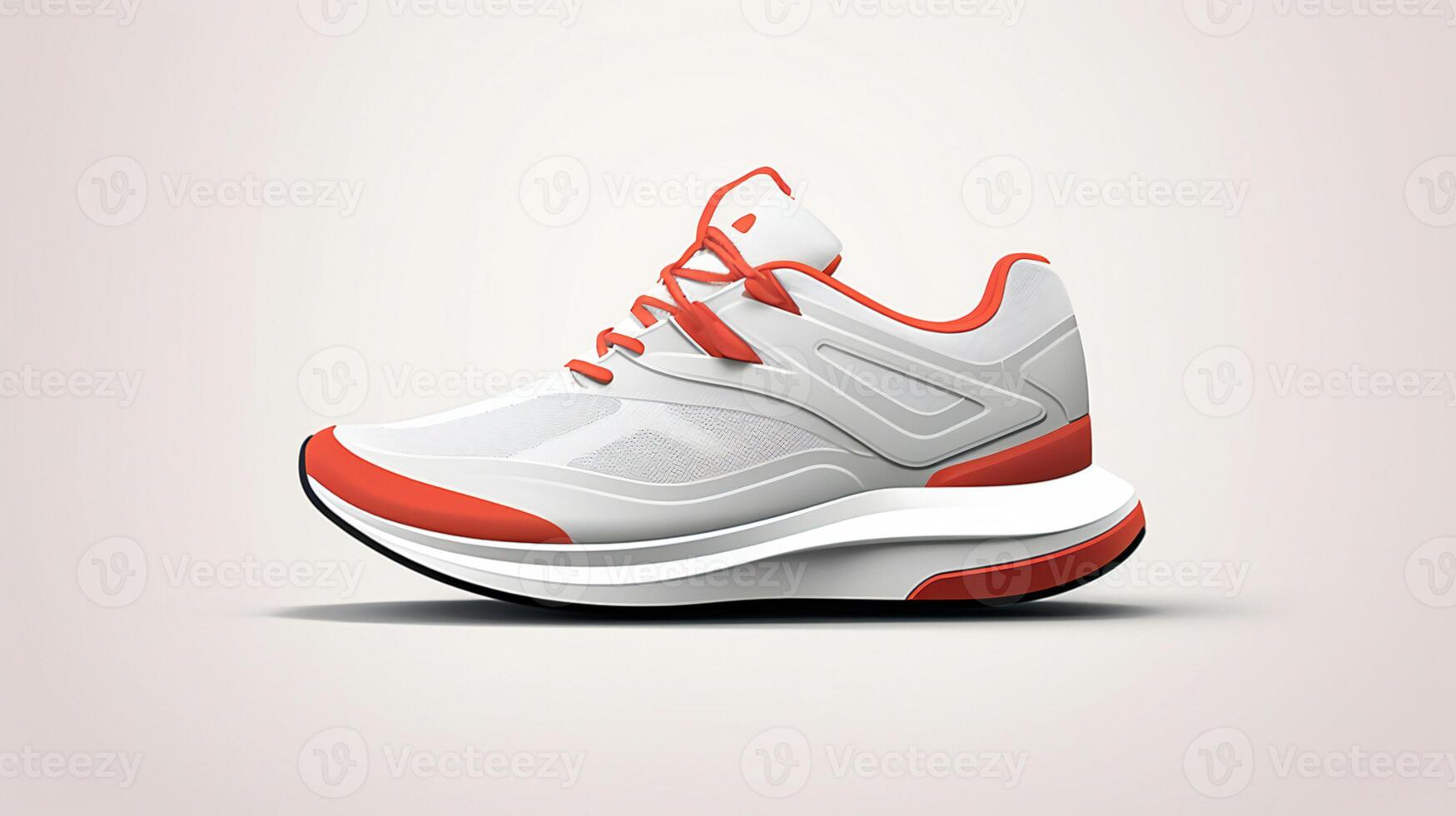 a white and orange shoe with a red laces photo