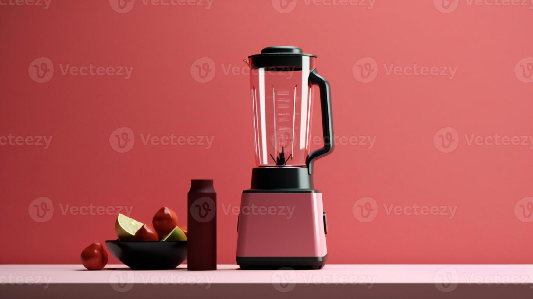 a blender is sitting on a table next to a bowl of fruit photo