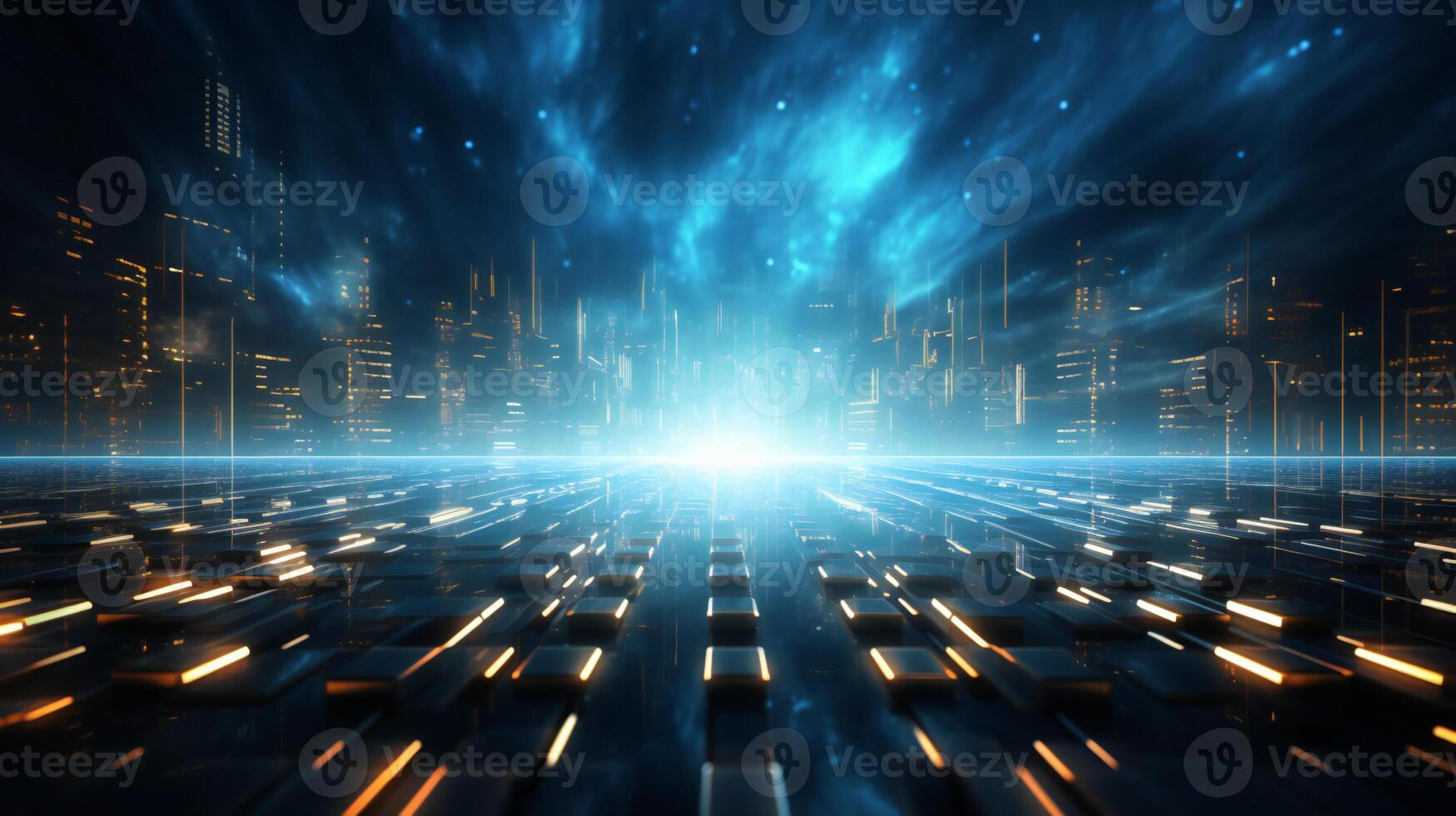 futuristic cityscape with glowing lights and cityscape background photo
