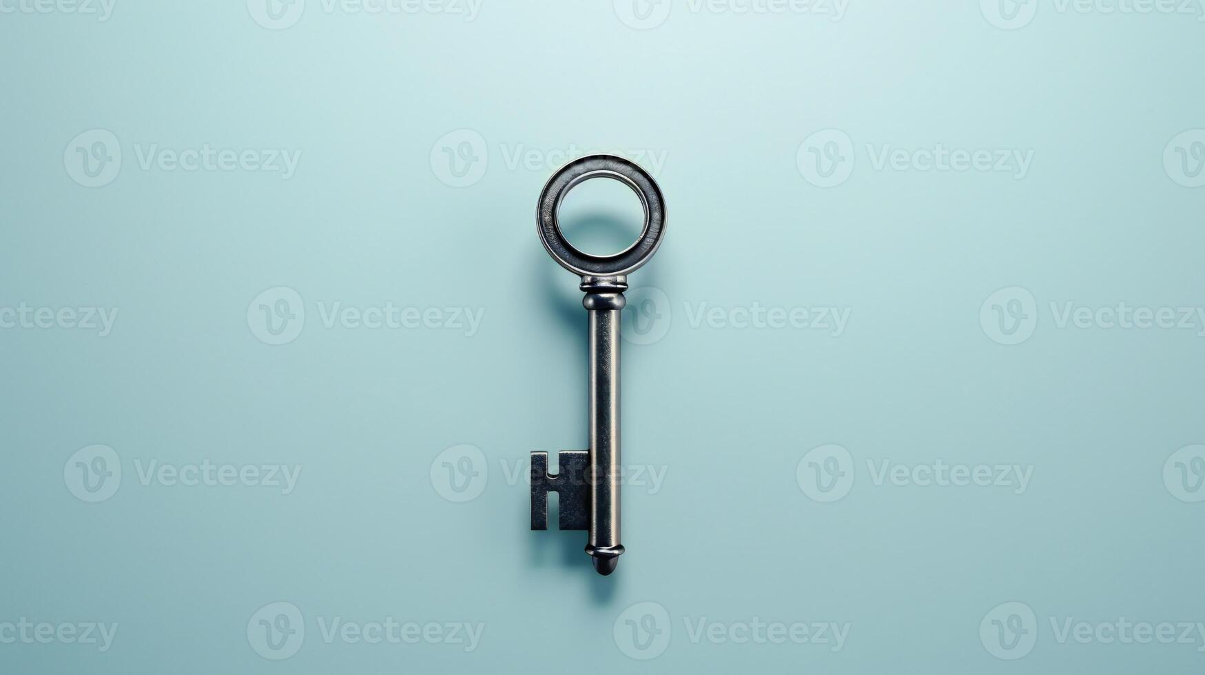 key with magnifying glass on blue background AI Generative photo