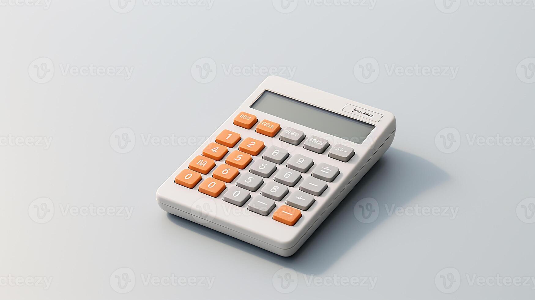 a white and orange calculator on a gray background photo