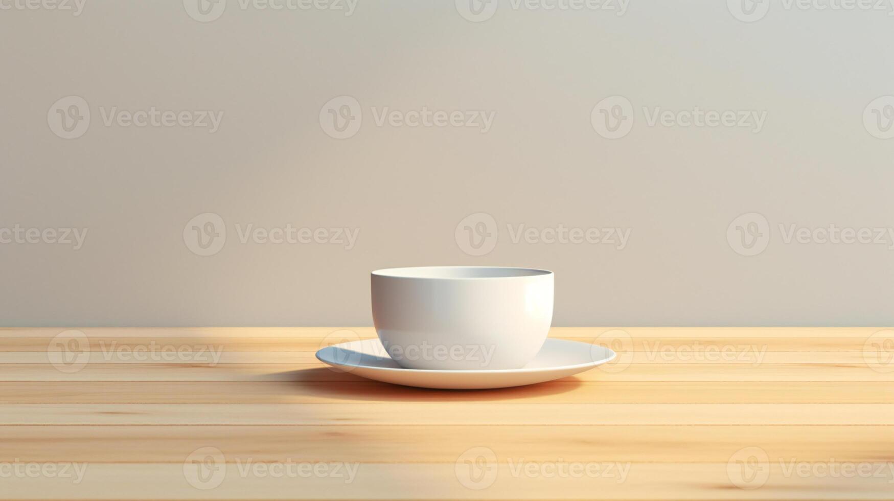 a white cup and saucer on a wooden table AI Generative photo