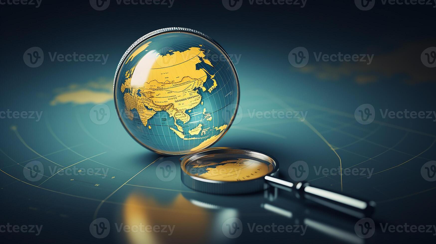 world map in a magnifying glass on a white background AI Generative photo