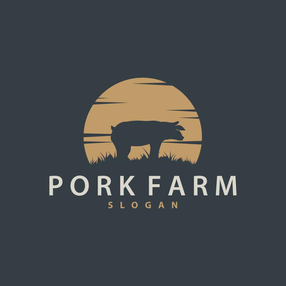 Pig Logo, Grilled Pork Pig Simple Rustic Stamp, Livestock Cattle Vector, BBQ Barbecue Vintage Design Inspiration vector