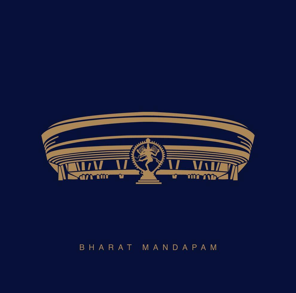 Bharat Mandapam with Nataraj Shiva statue vector icon. Pillared hall for public rituals in Indian architecture.