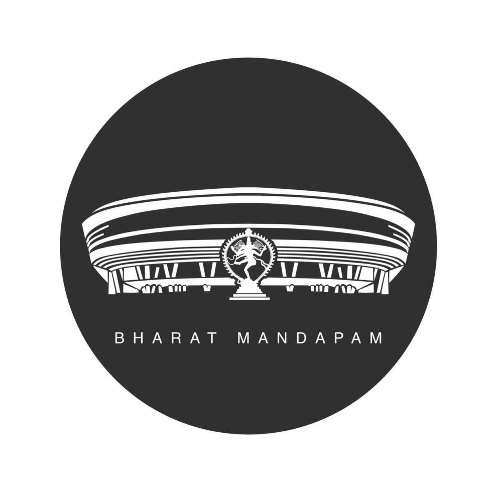 Bharat Mandapam Pillared hall in India with Nataraj Shiva statue vector icon.