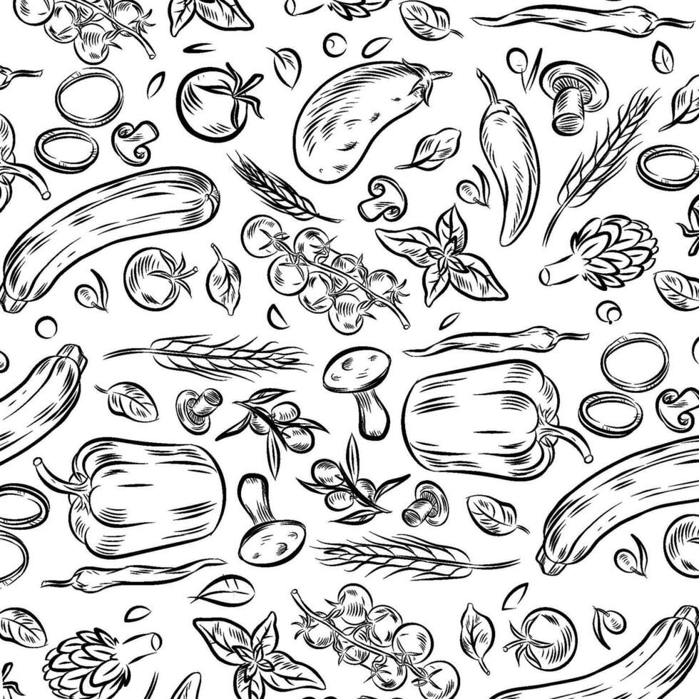 Hand drawn fruits and vegetables  set vector