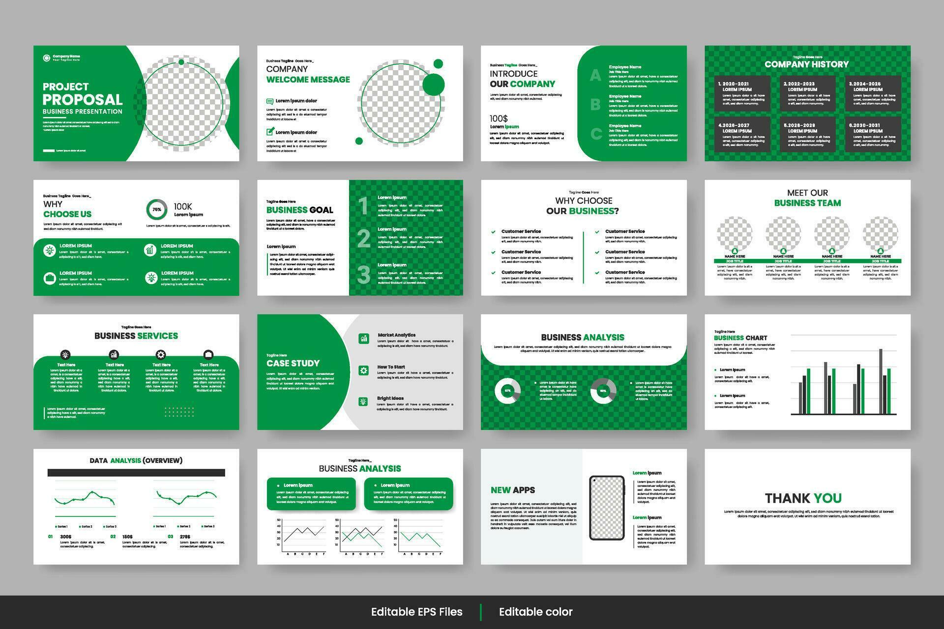 Vector business presentation slides template green color design ...