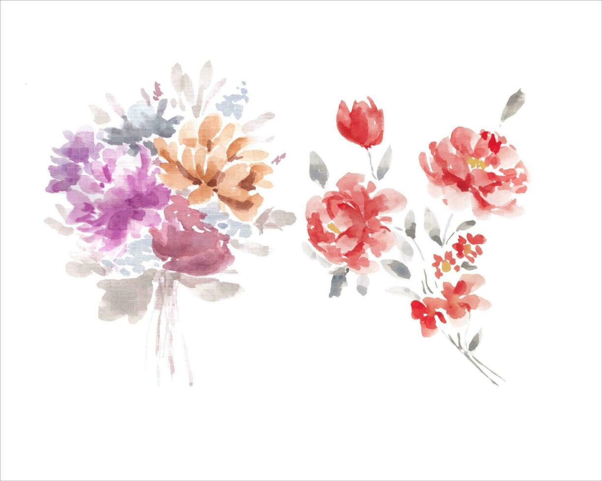 Vintage Rose and Wild Flower Watercolor Bouquet vector