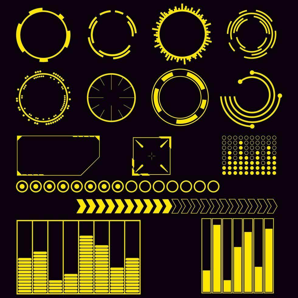 Set of sci-fi yellow icons vector