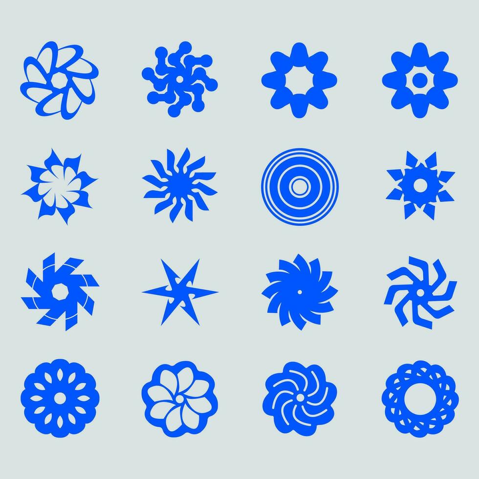 Set of blue radial shapes vector