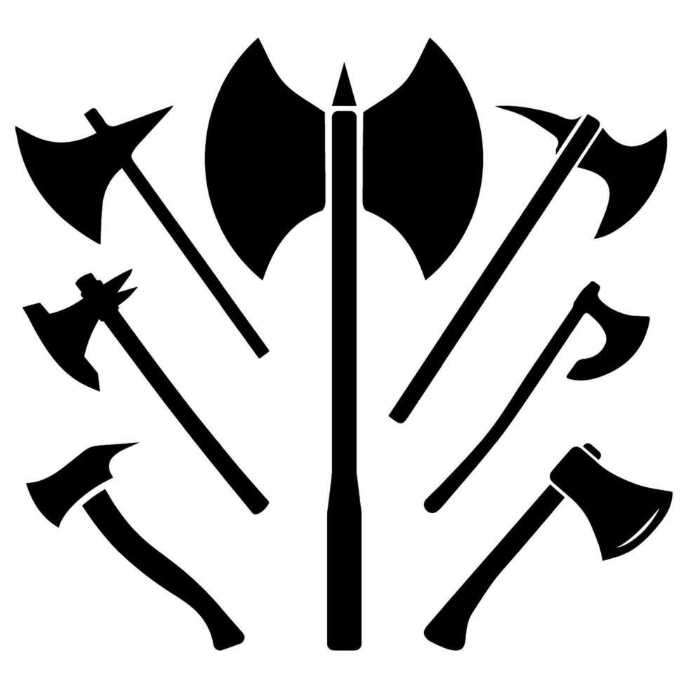 Axe silhouette design vector illustration. Collection of axe, hatchet, chopper design vector