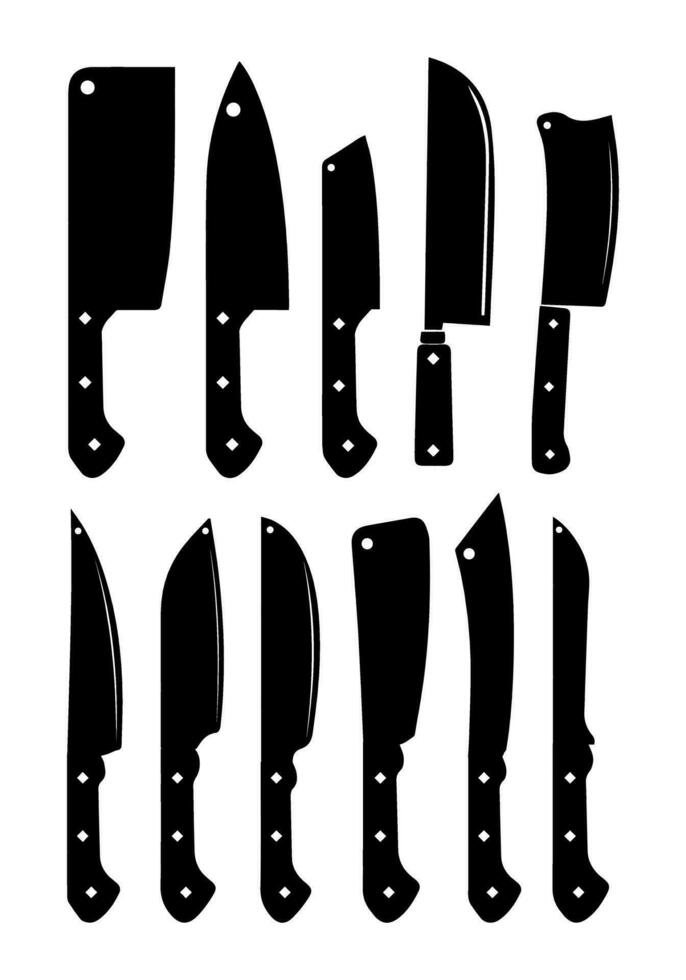 cuchillo silueta diseño vector. colección de cuchillo, caña, navaja diseño vector