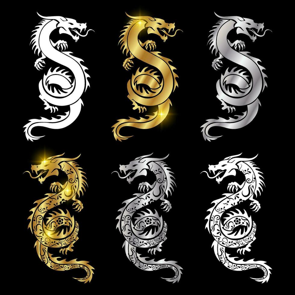 Dragon vector illustration design. Shiny dragon design vector. Gold and Metal dragon vector