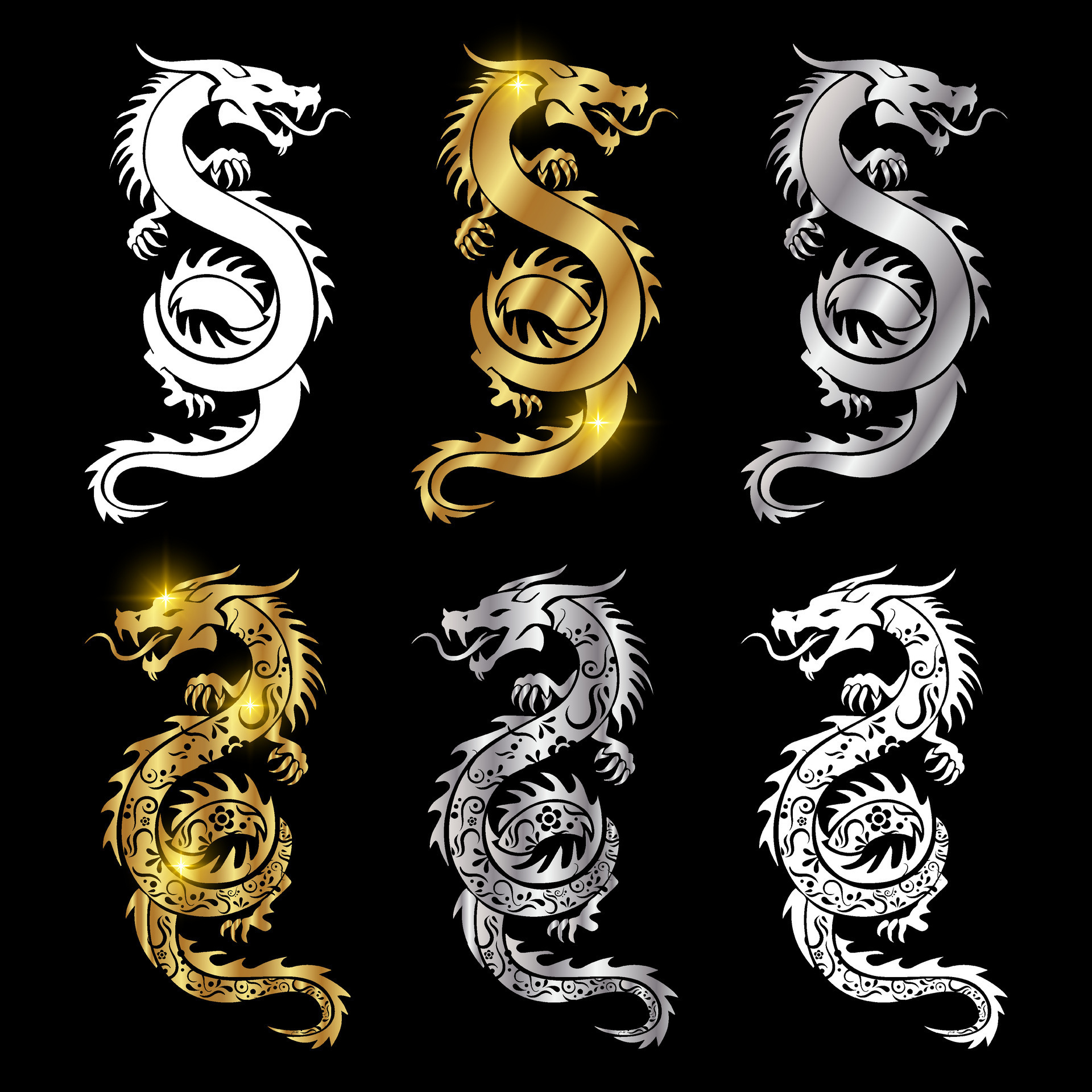 Dragon vector illustration design. Shiny dragon design vector. Gold and