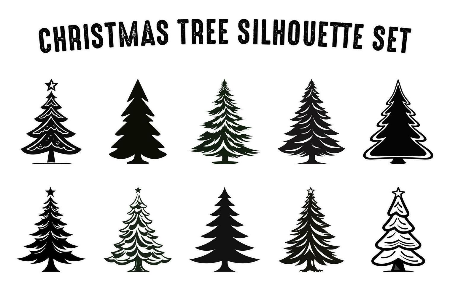 Set of Christmas Tree vector silhouettes, Xmas trees vector bundle, Christmas tree icons collection