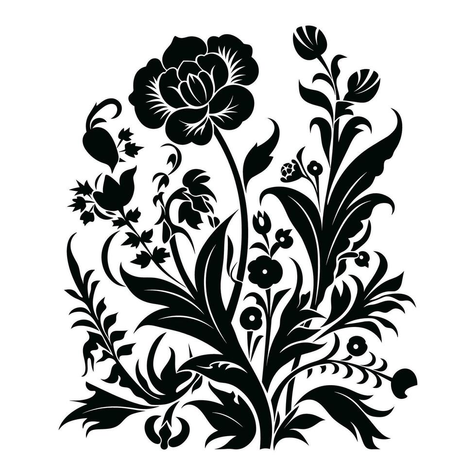 Floral Flower Vector Line art Illustration, Floral Flower vector Silhouette, Flower vector. Floral Pattern Free Vector