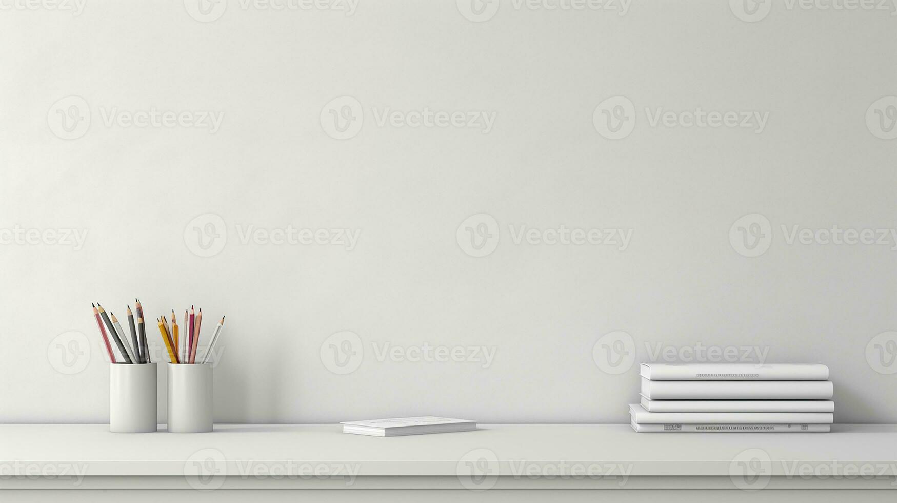 white desk with books and pencils on it AI Generative photo