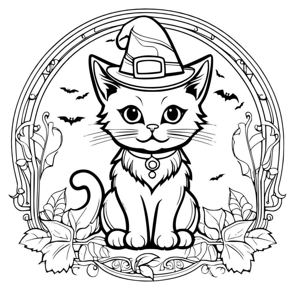 Coloring book page Halloween cat vector