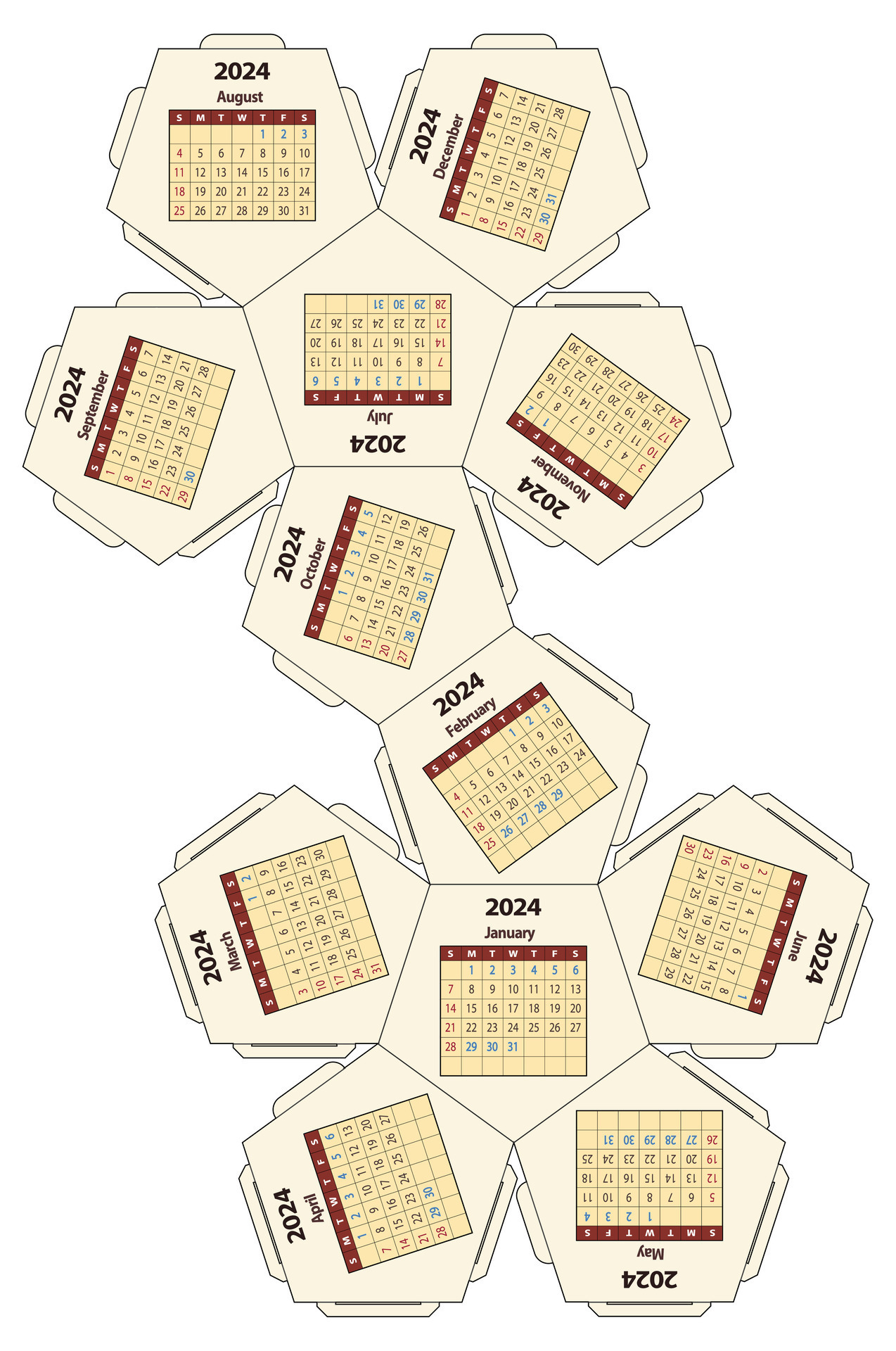 2024 calendar dodecahedron paper cut template vector 29093978 Vector