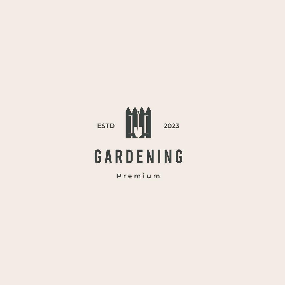 hogar jardinería logo, cerca combinar con pala logo diseño concepto retro hipster Clásico vector