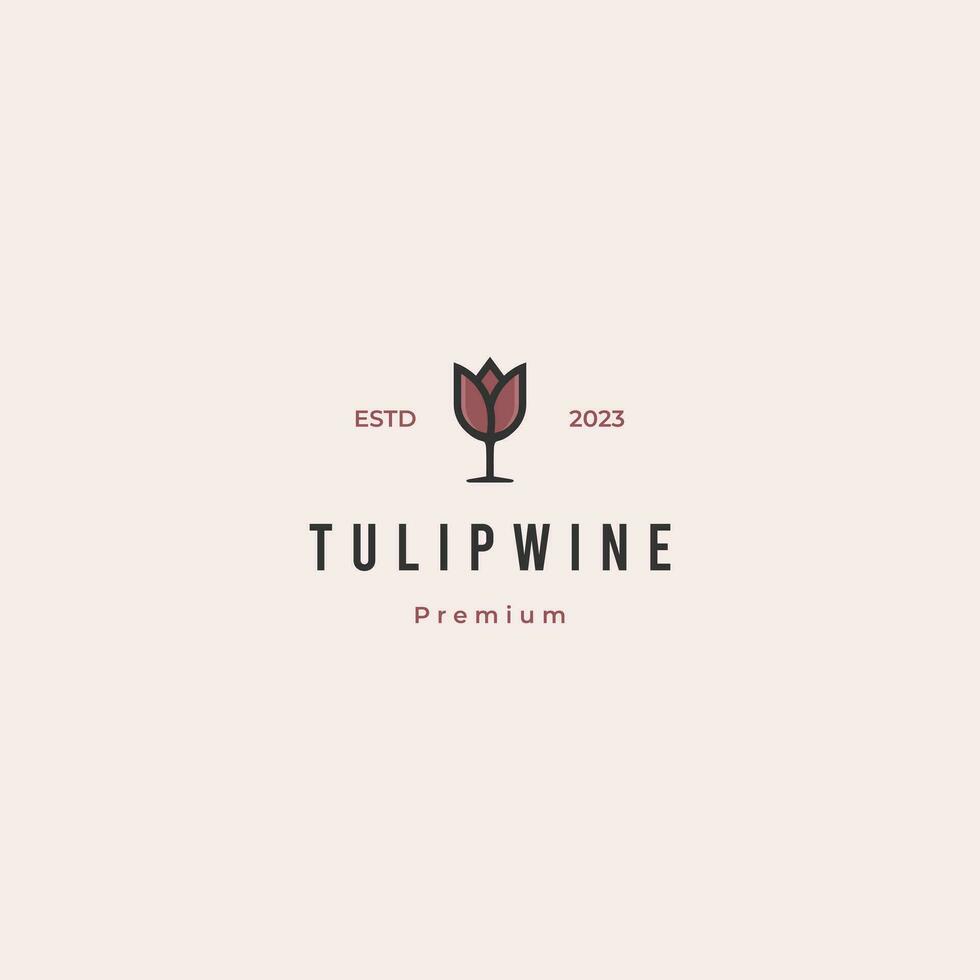 tulipán vino logo diseño retro hipster antiguo, niña vino logo, tulipán combinar con vino vaso vector