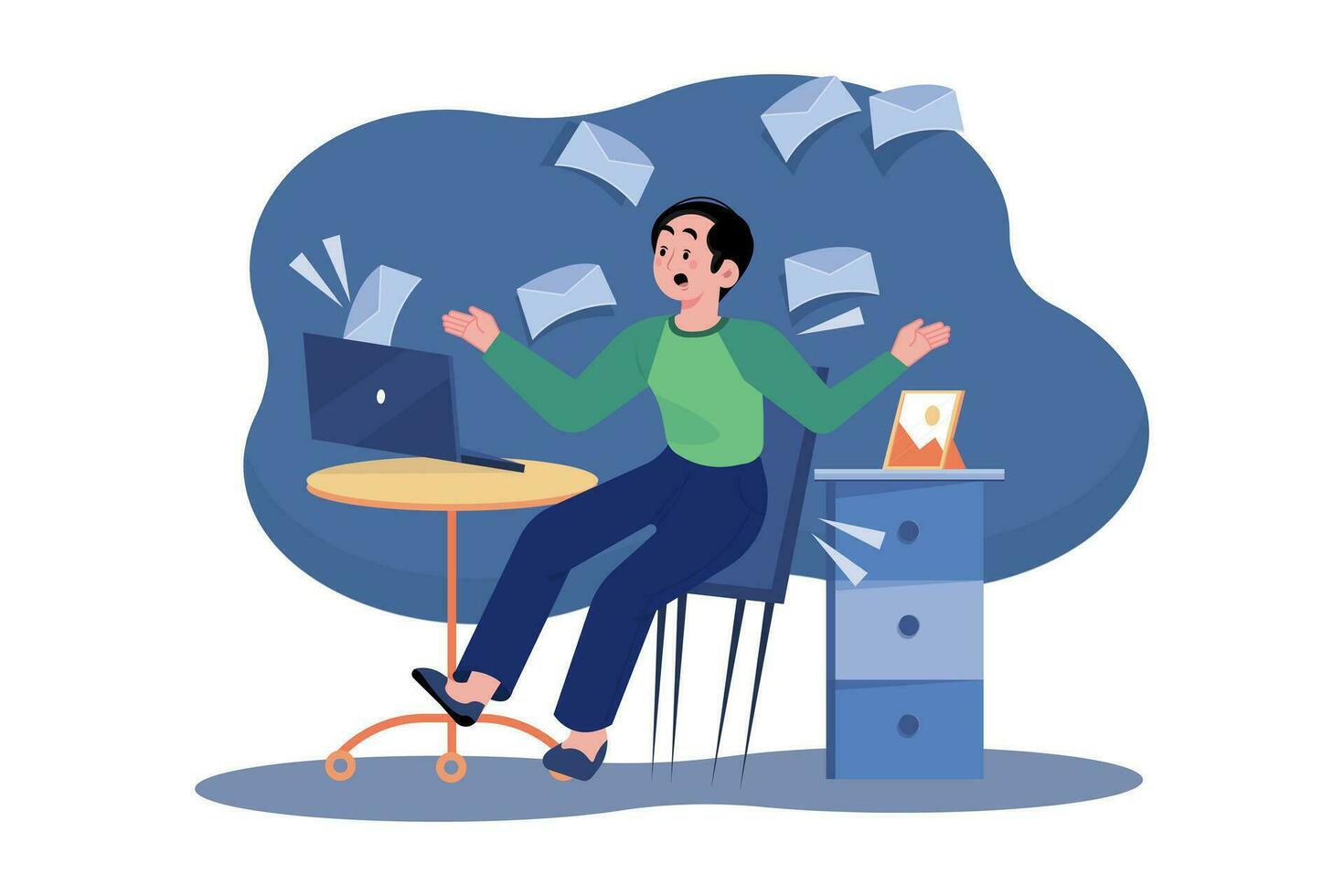 Email Marketing. A young man receives many emails. vector