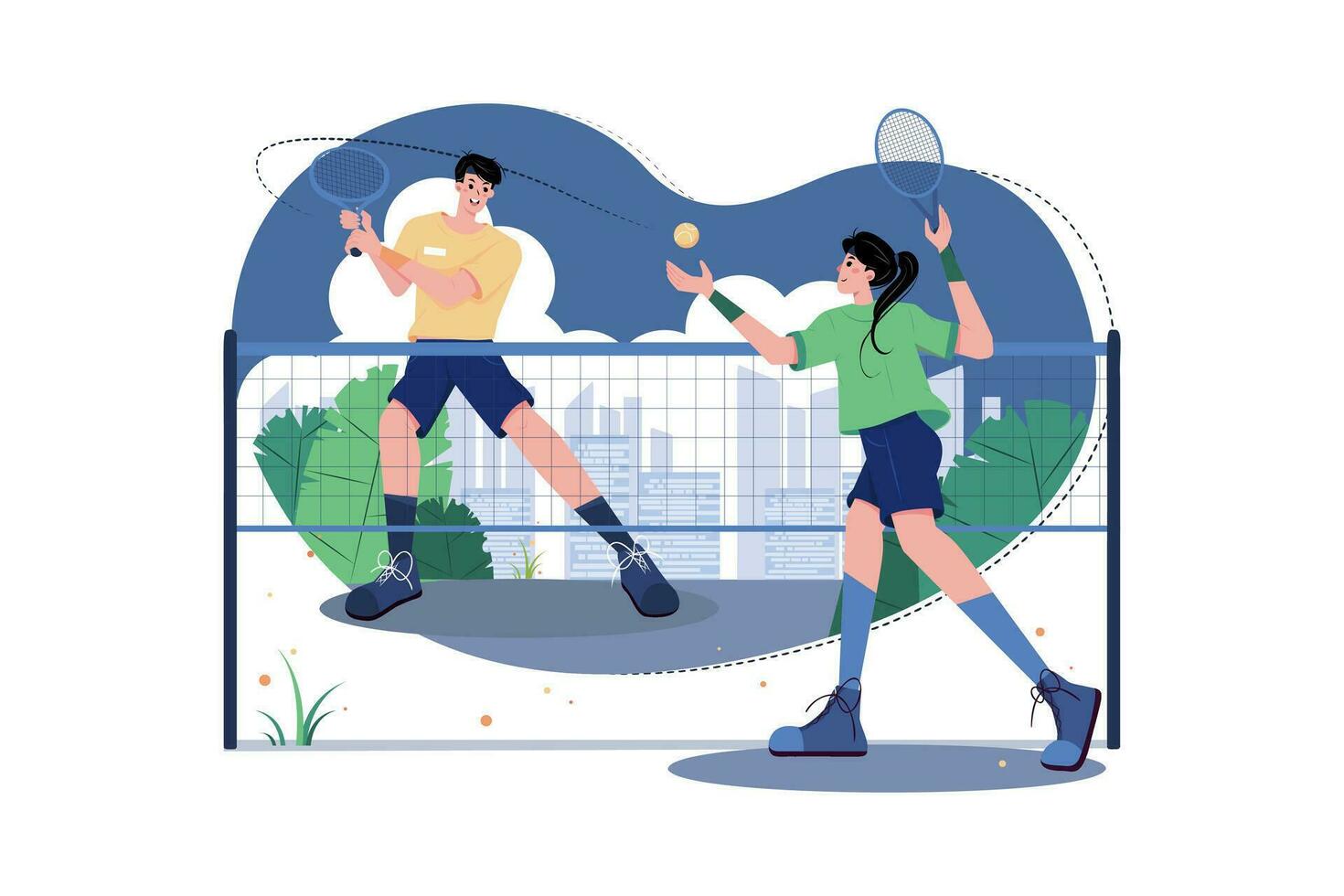 Boy And Girl Playing Tennis vector