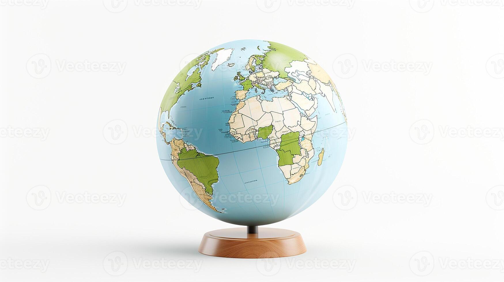 a globe on a wooden stand with a wooden base photo