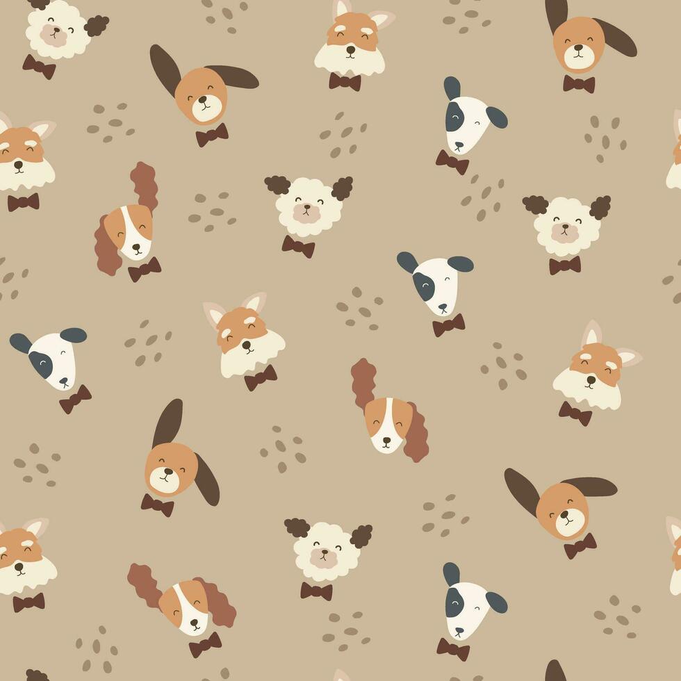 Cute dogs seamless patterns, hand-drawn style vector