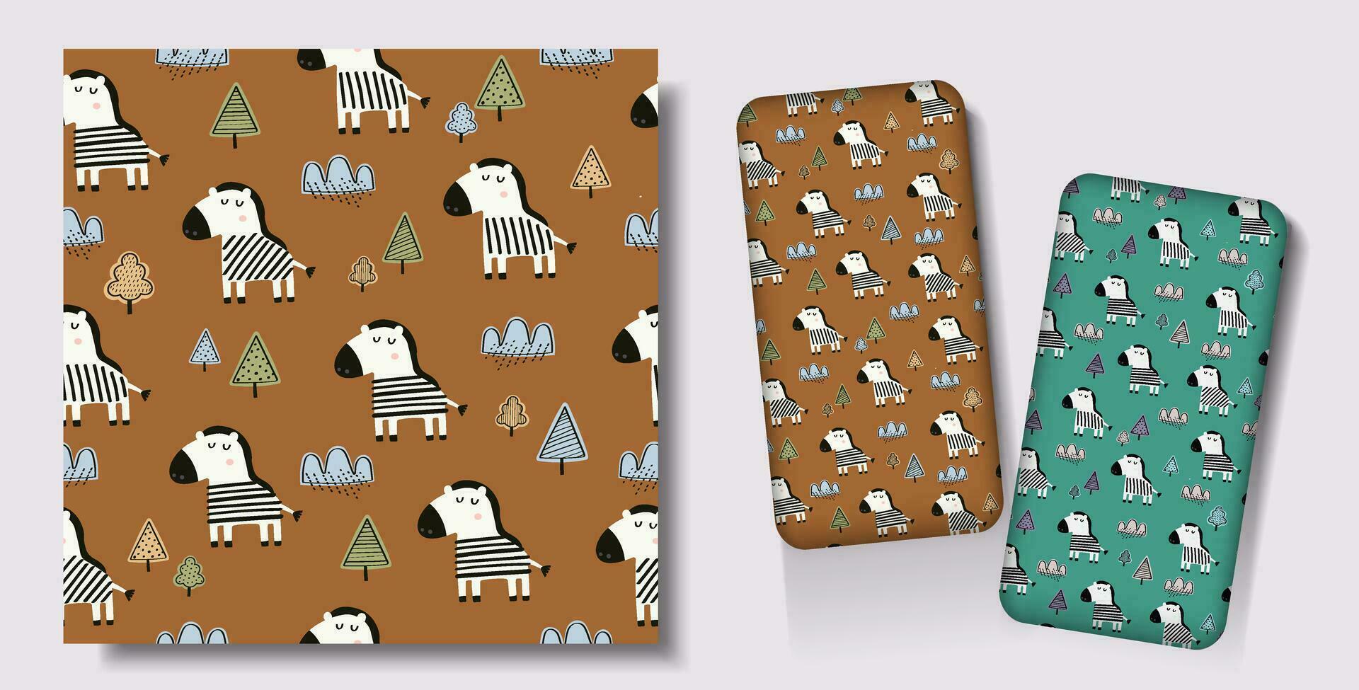 Cute animal seamless patterns, hand-drawn style vector