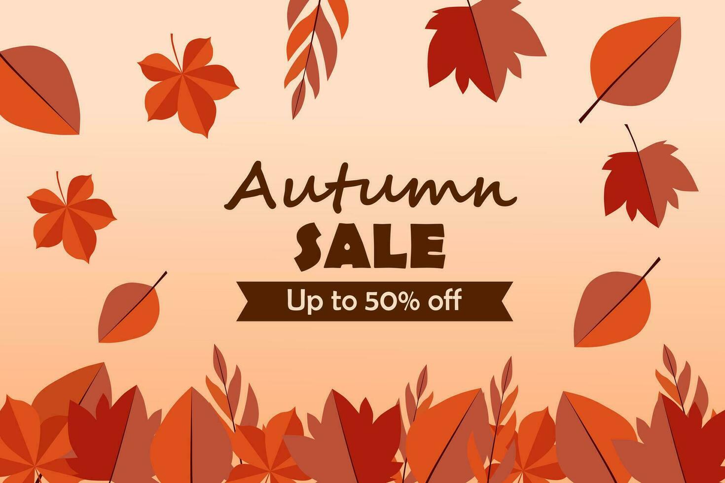 Autumn Sale background, banner, poster or flyer design. Vector illustration with beautiful leaves frame and text up to 50 percent off.