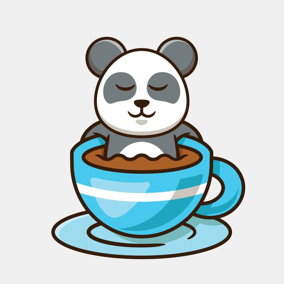 Cute Panda In A Cup Of Coffee Vector Cartoon Illustration