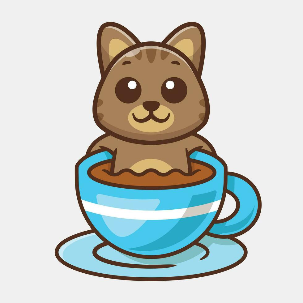 Cute Cat In A Cup Of Coffee Vector Cartoon Illustration