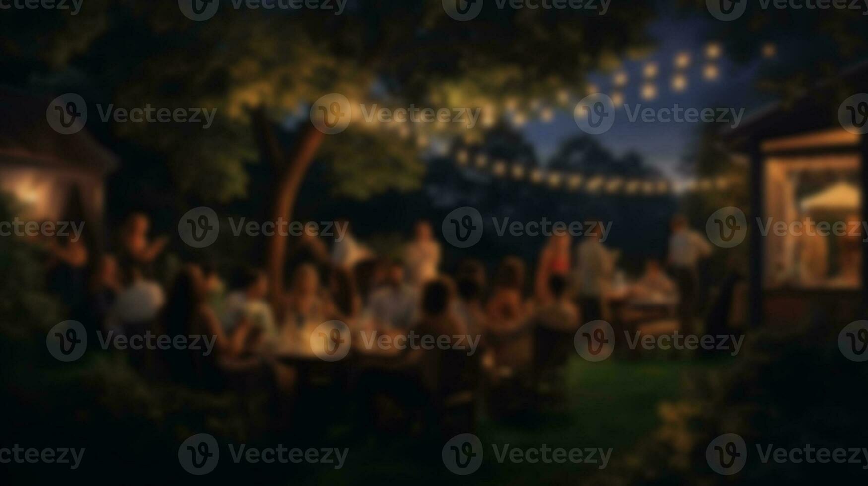 blur people in a outdoor party celebration at night background with festive lighting. generative AI photo