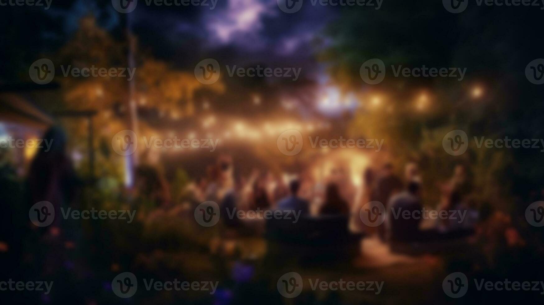 blur people in a outdoor party celebration at night background with festive lighting. generative AI photo